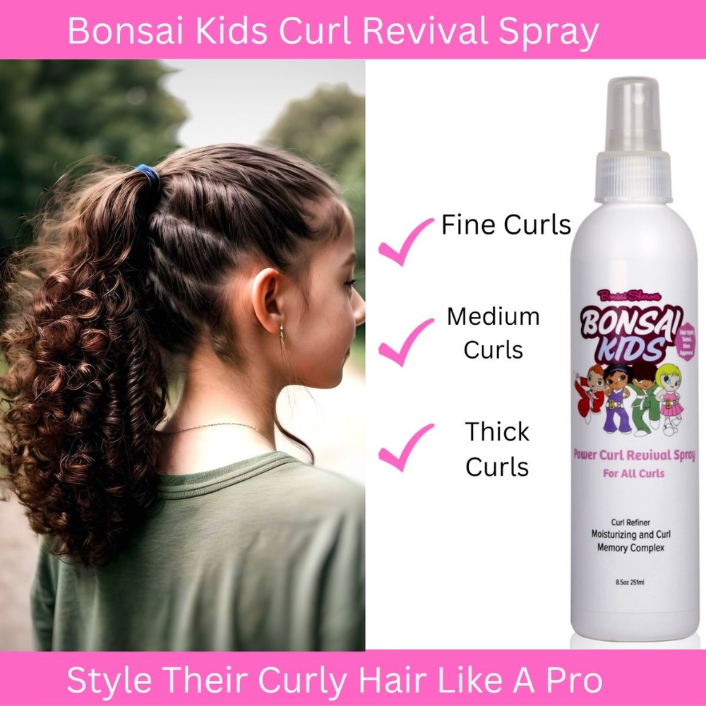 Bonsai Kids Curl Spray - 8oz Kids & Toddler Curl Definer - Frizz Control & Shine